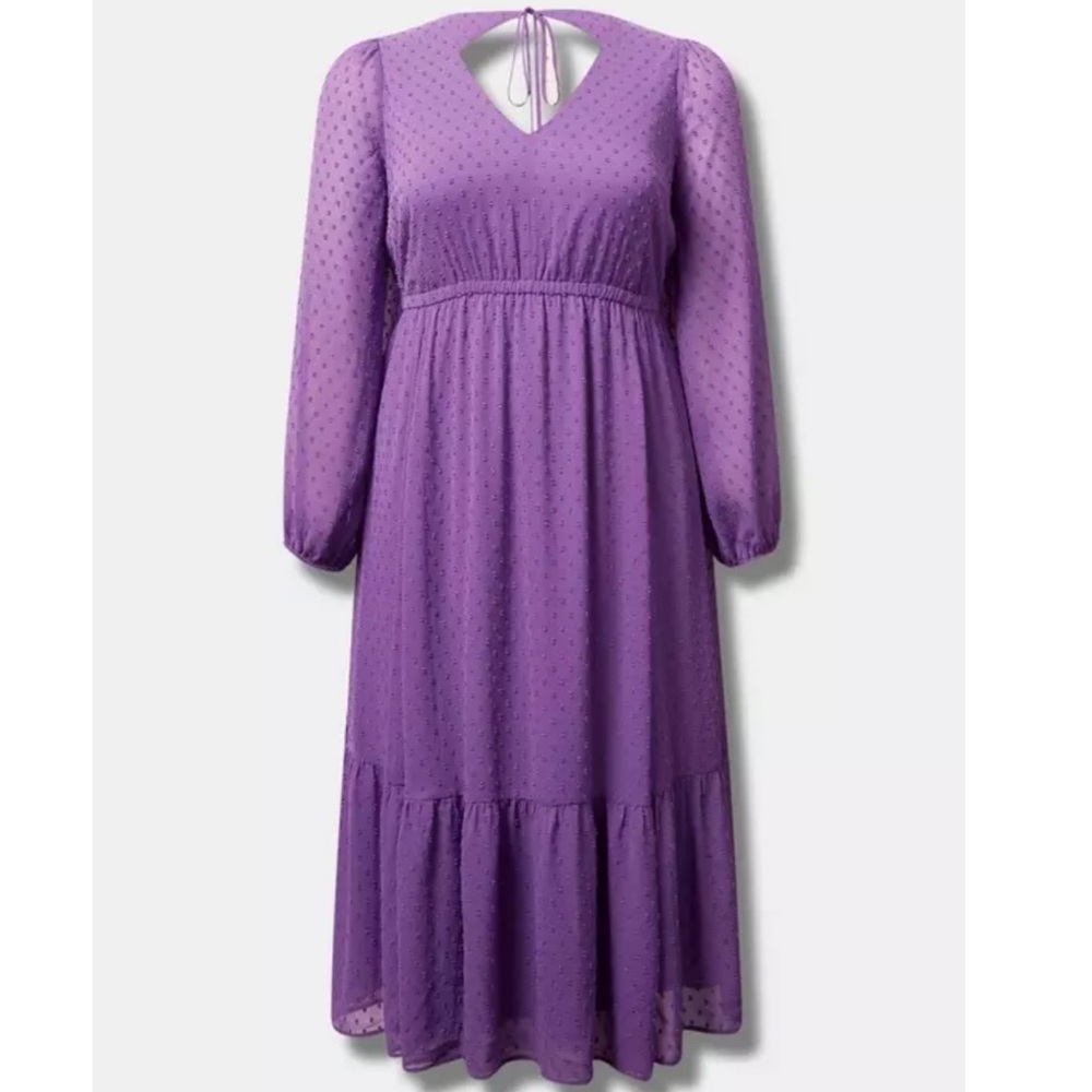 Tea Length Clip Dot Open Back A-Line Dress